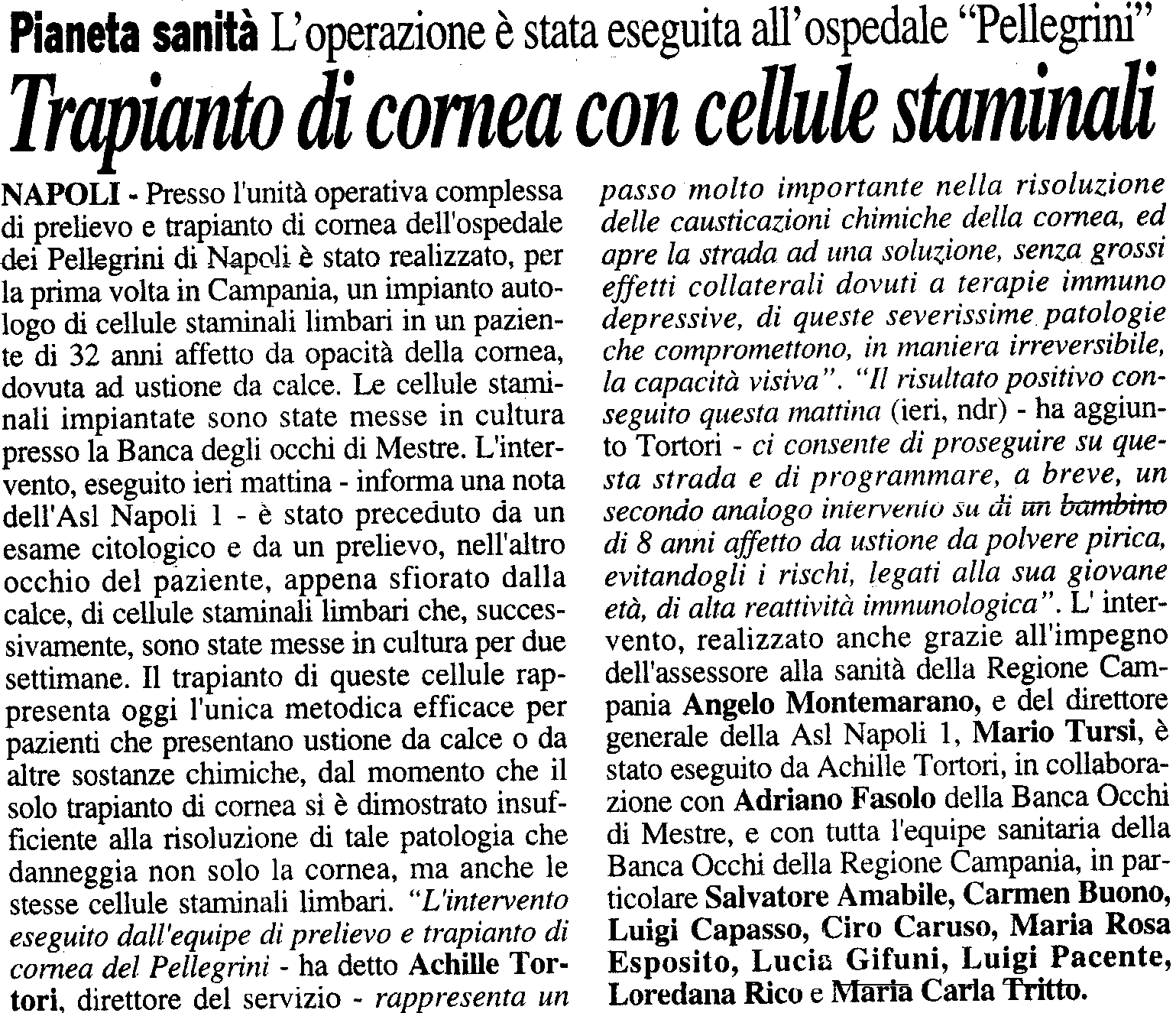 Articolo pubblicato su 'Cronache di Napoli', il 14/12/2005